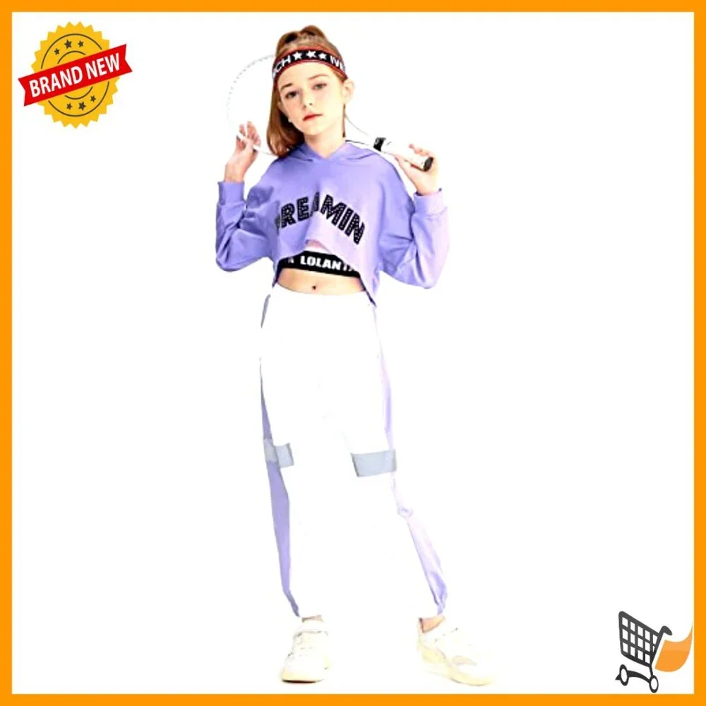 Cropped Hoodie Tank Top Jogger Pants Set Y2K Street Dance Performance Outfit - Picture 2 of 7